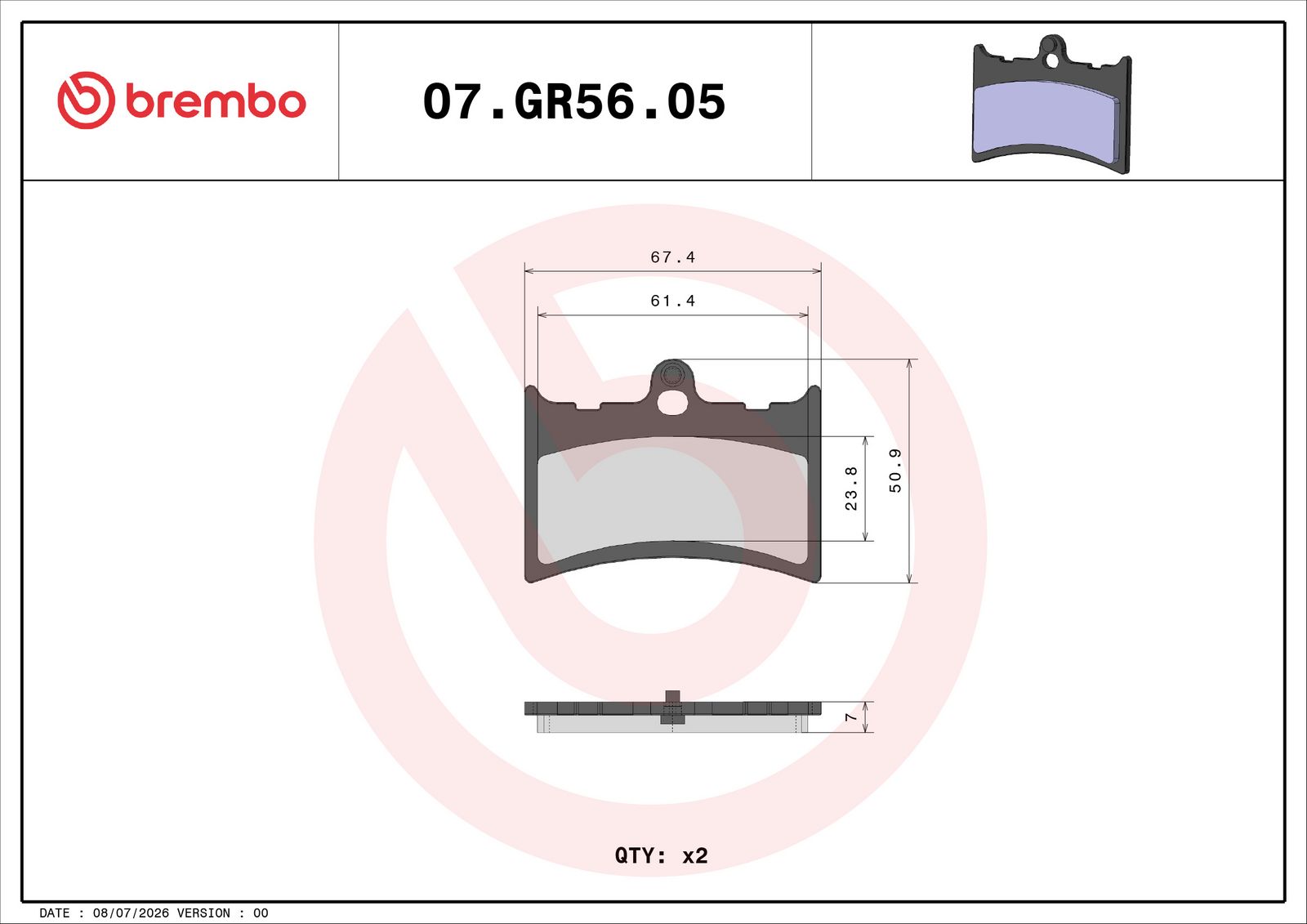 BREMBO 07GR5605 - Bremsbelagsatz, Scheibenbremse