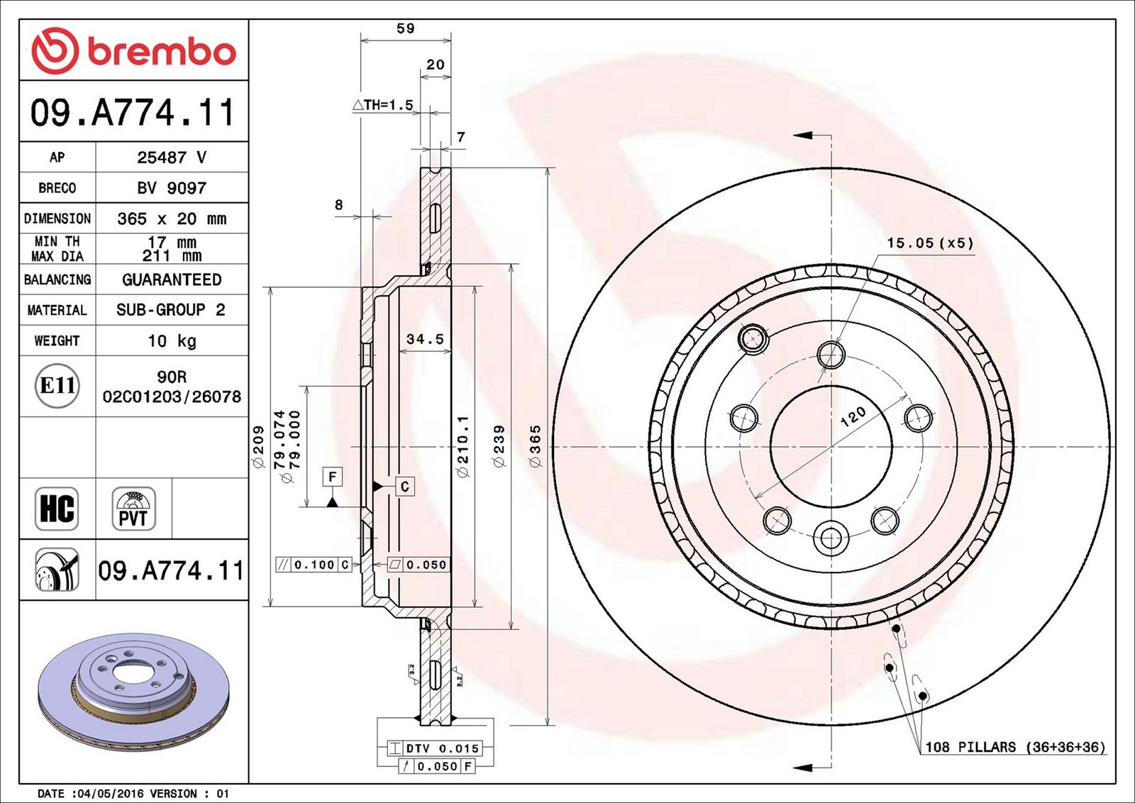 BREMBO 09.A774.11 - Bremsscheibe