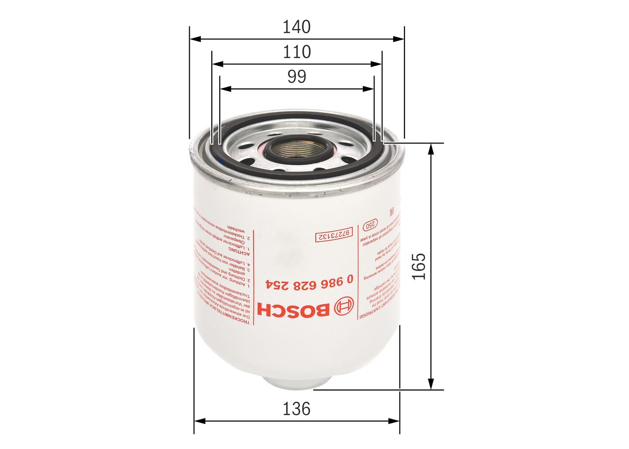 BOSCH 0 986 628 254 - Lufttrocknerpatrone, Druckluftanlage