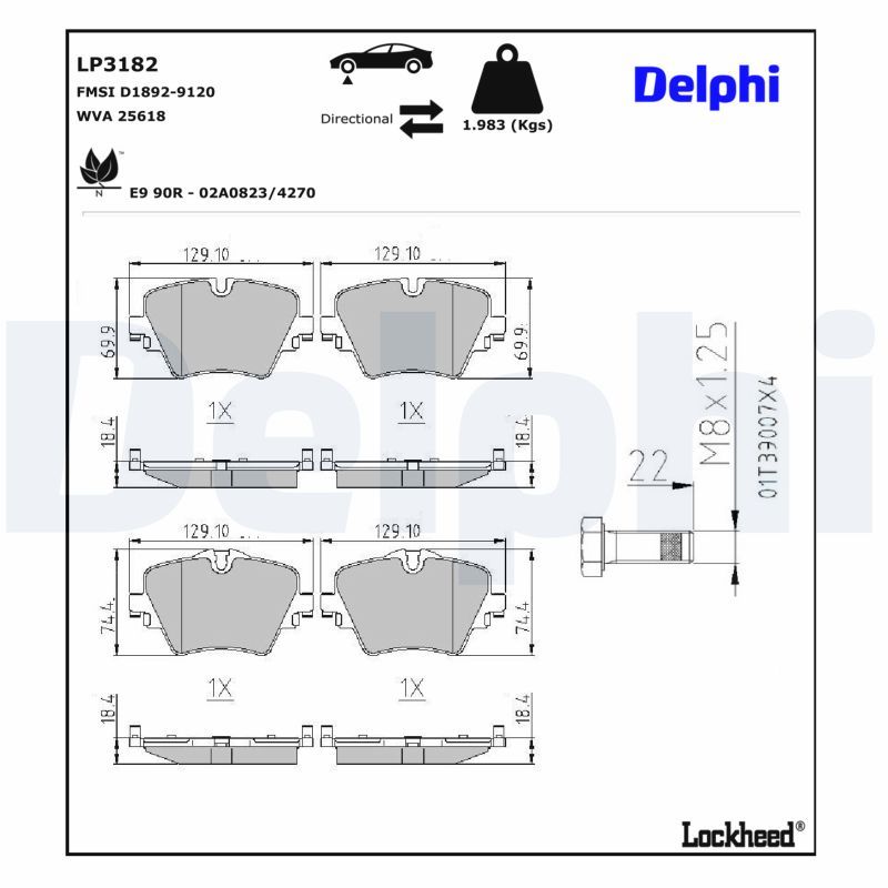 DELPHI LP3182 - Bremsbelagsatz, Scheibenbremse
