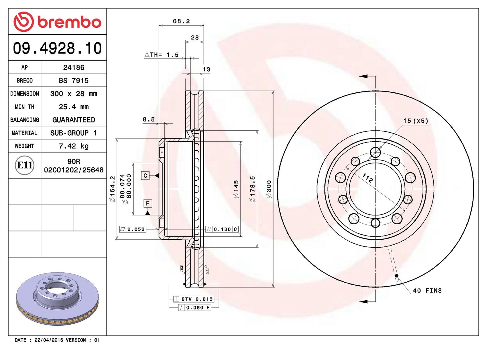 BREMBO 09.4928.10 - Bremsscheibe