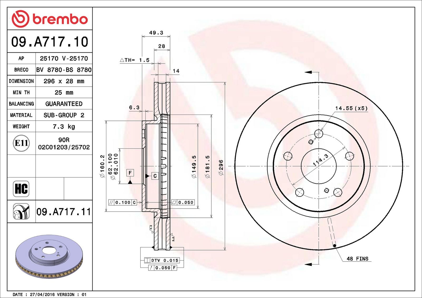 BREMBO 09.A717.11 - Bremsscheibe