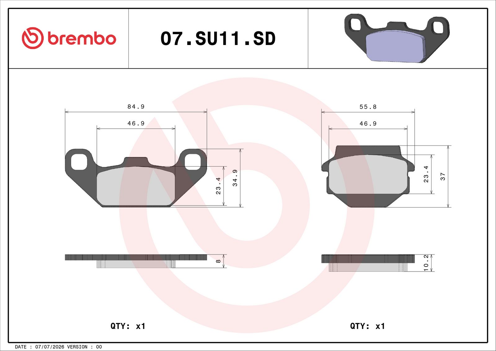 BREMBO 07SU11SD - Bremsbelagsatz, Scheibenbremse