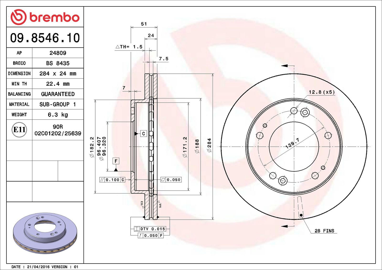 BREMBO 09.8546.10 - Bremsscheibe