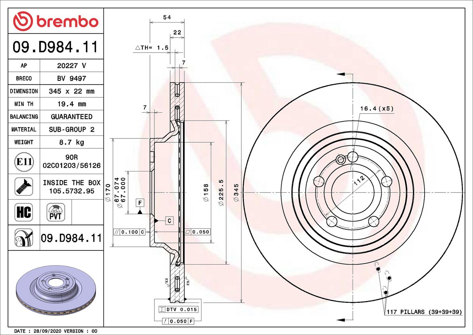 BREMBO 09.D984.11 - Bremsscheibe