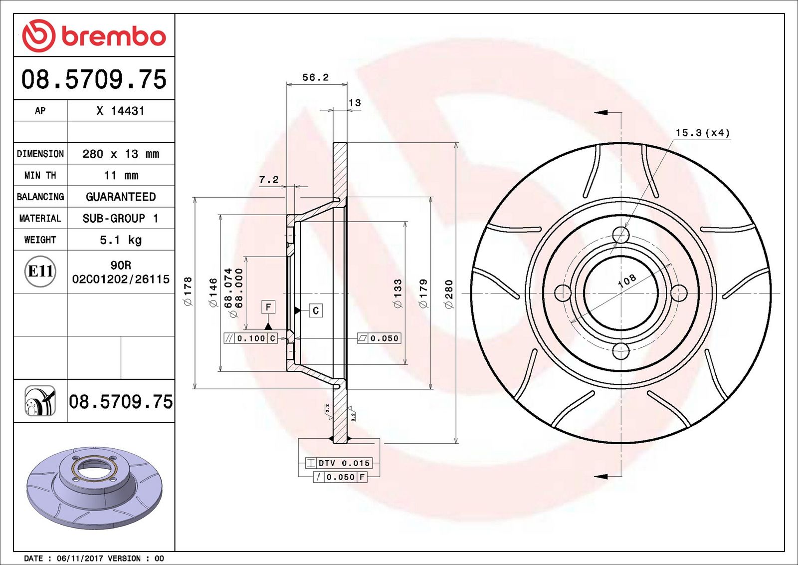 BREMBO 08.5709.75 - Bremsscheibe