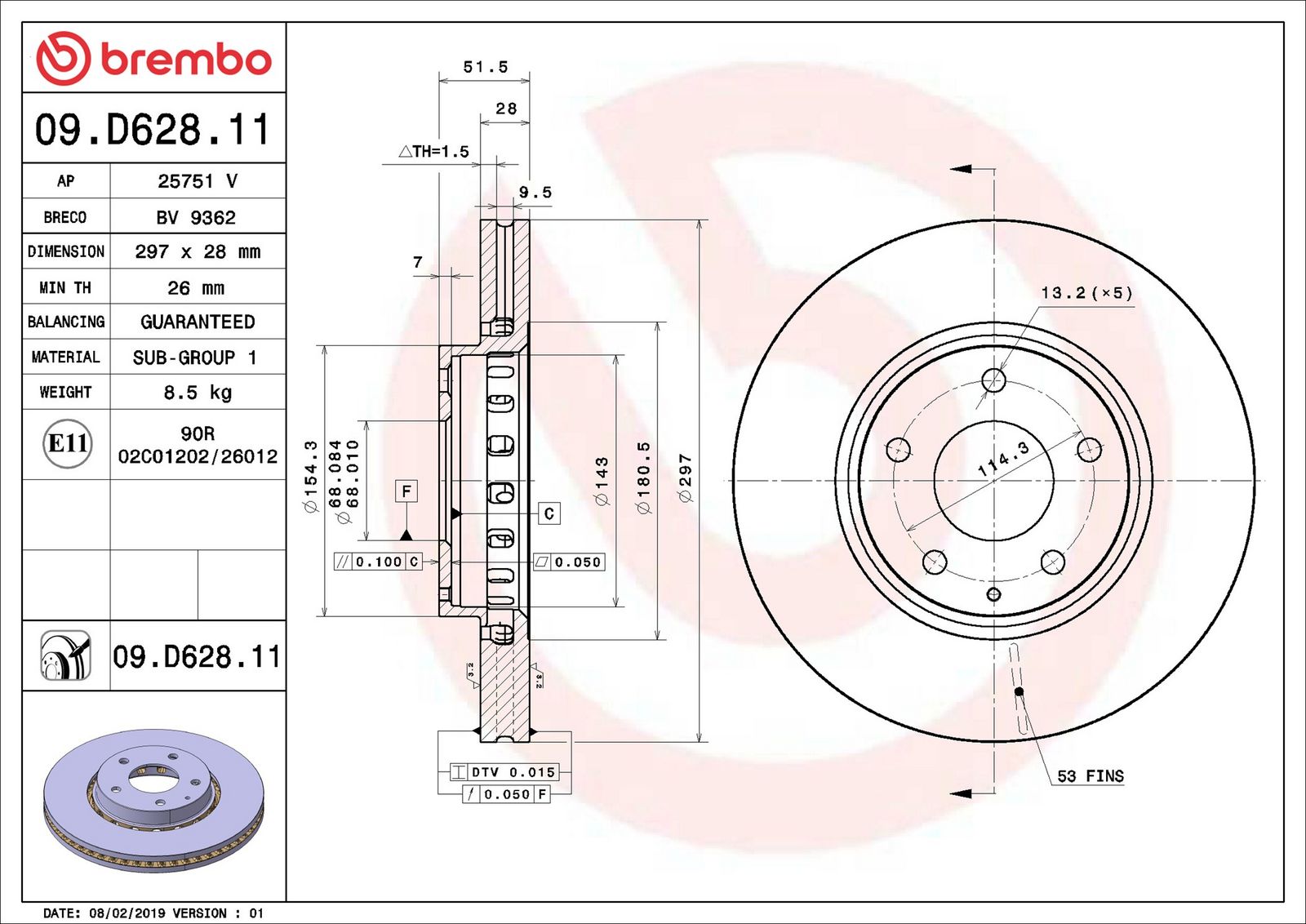 BREMBO 09.D628.11 - Bremsscheibe
