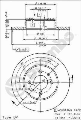 BREMBO 08.3129.10 - Bremsscheibe