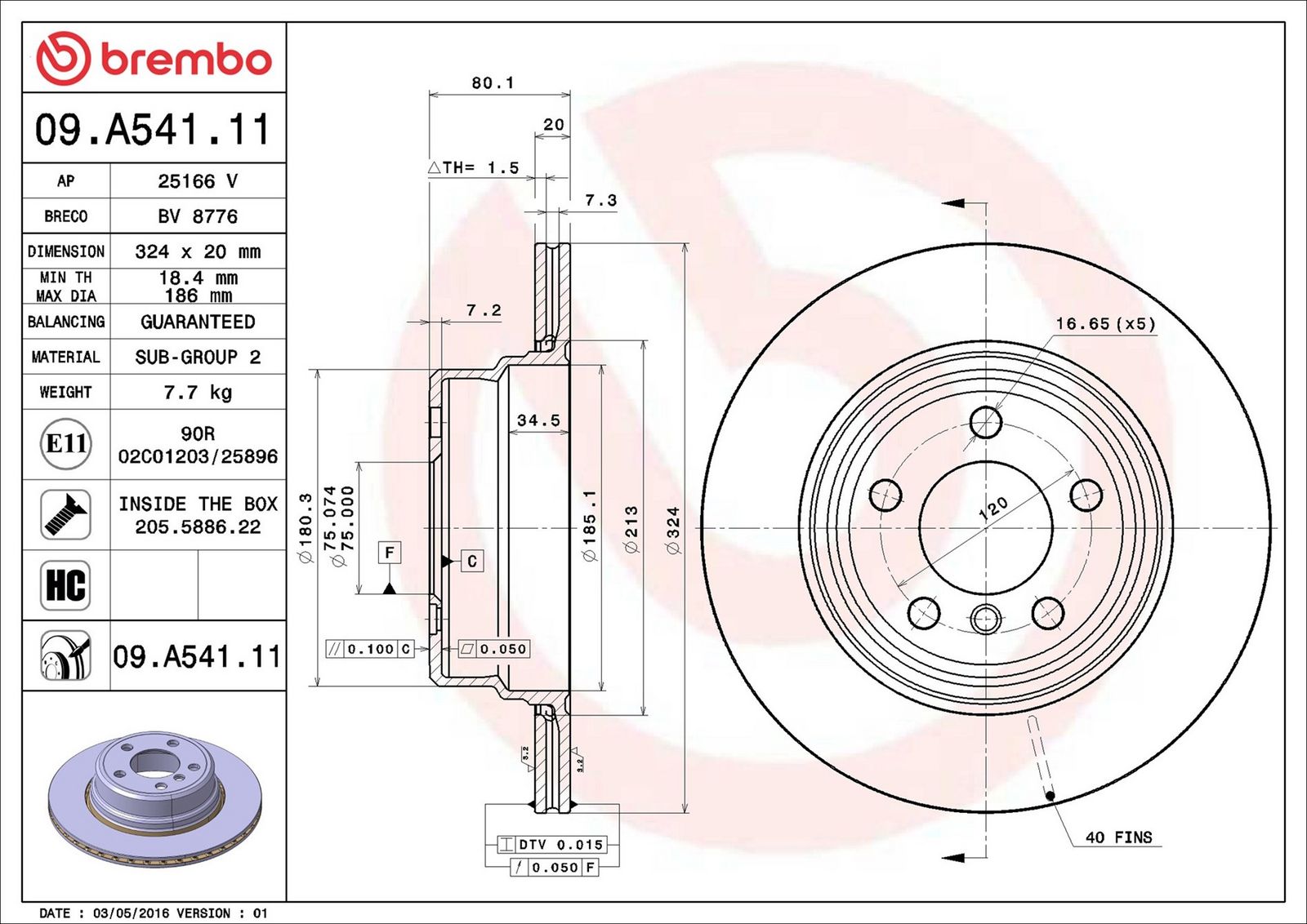 BREMBO 09.A541.11 - Bremsscheibe