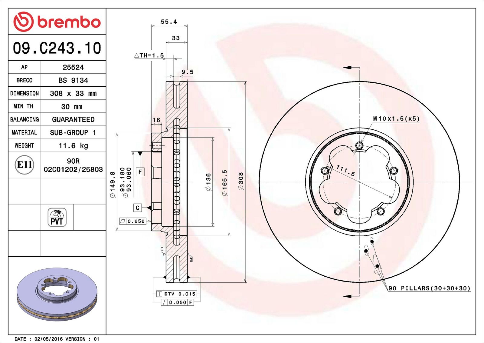 BREMBO 09.C243.10 - Bremsscheibe