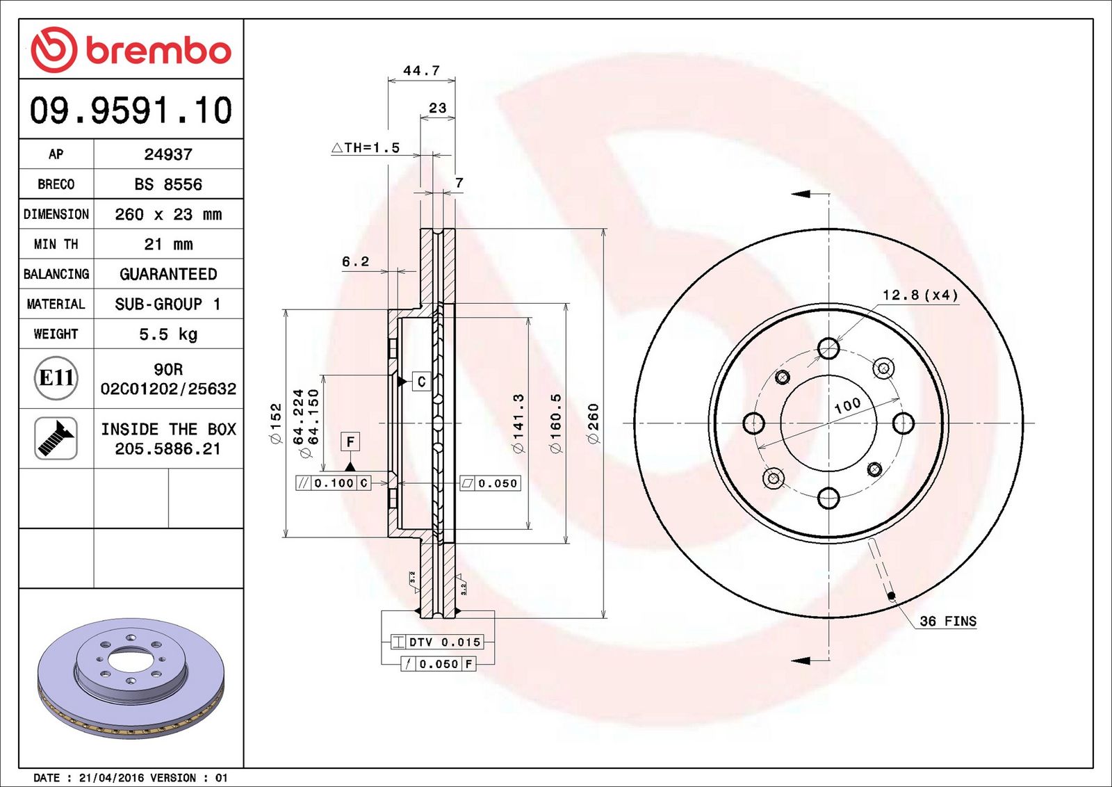 BREMBO 09.9591.10 - Bremsscheibe