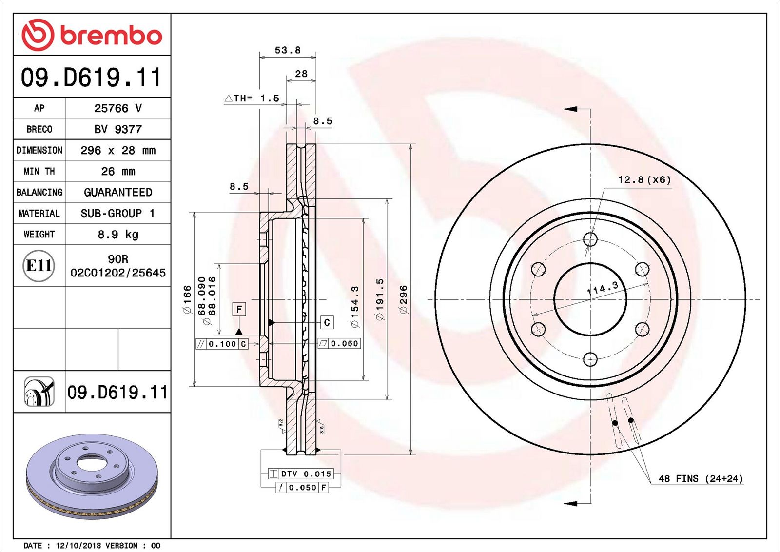 BREMBO 09.D619.11 - Bremsscheibe