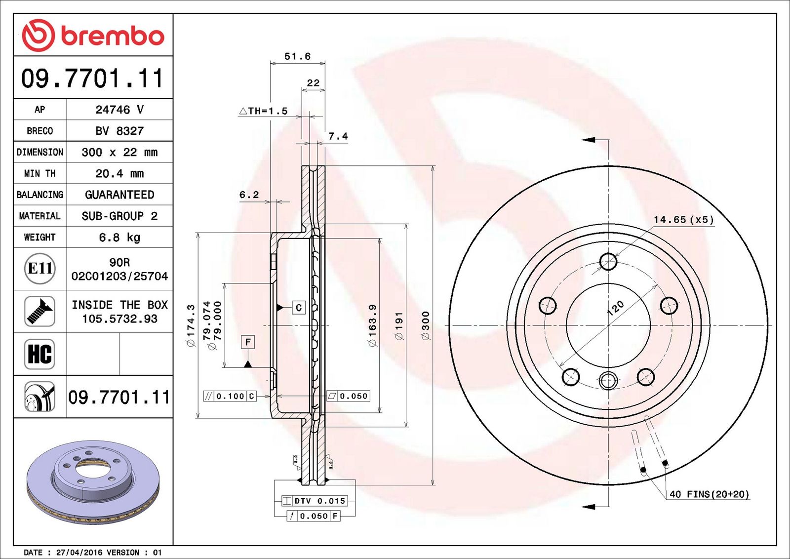 BREMBO 09.7701.11 - Bremsscheibe