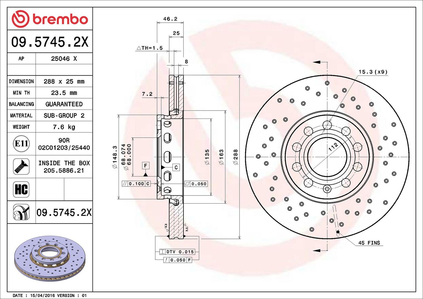 BREMBO 09.5745.2X - Bremsscheibe