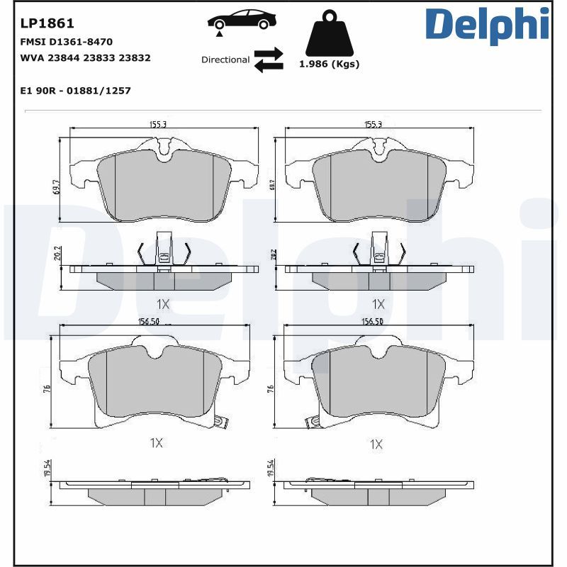 DELPHI LP1861 - Bremsbelagsatz, Scheibenbremse