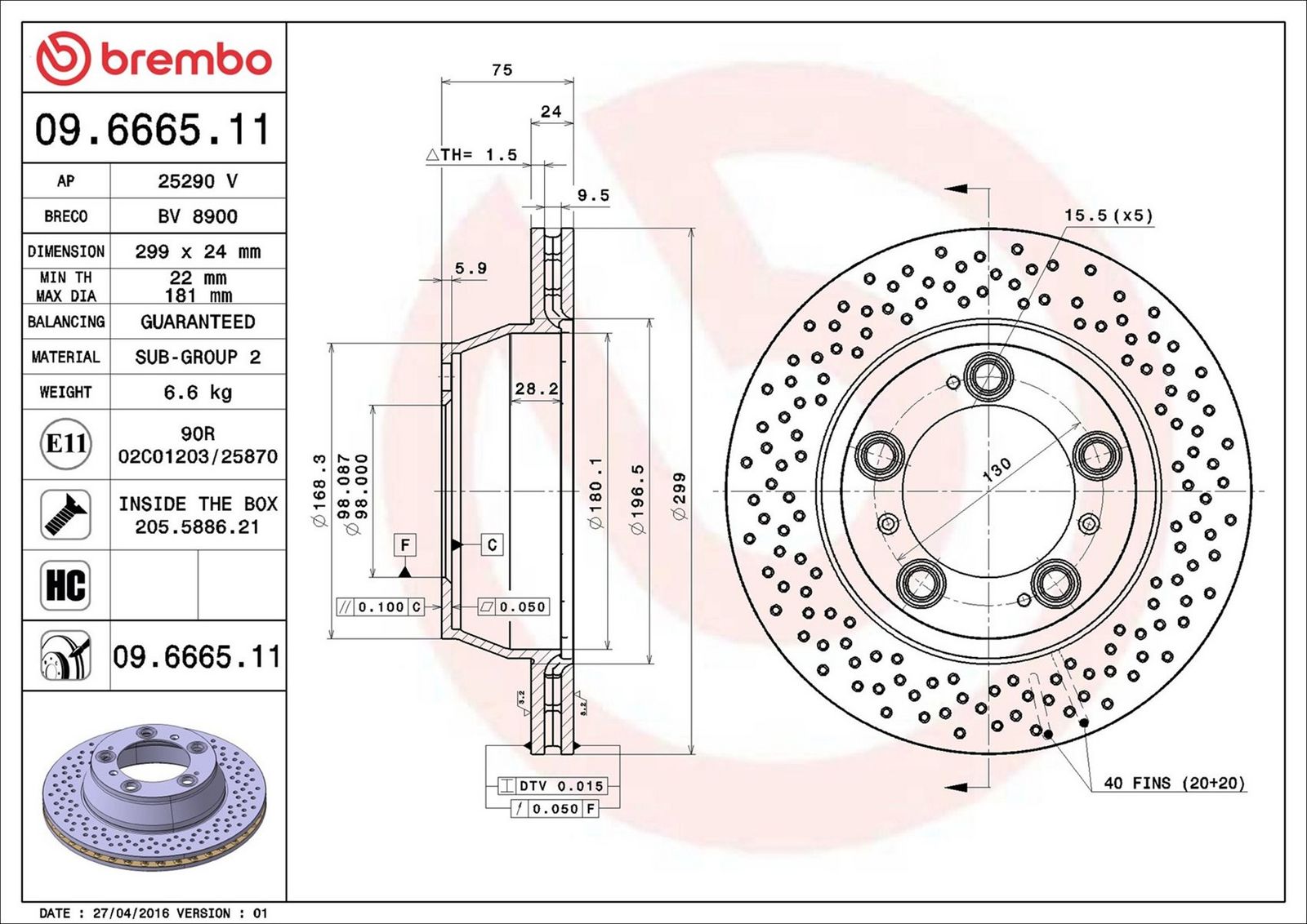 BREMBO 09.6665.11 - Bremsscheibe