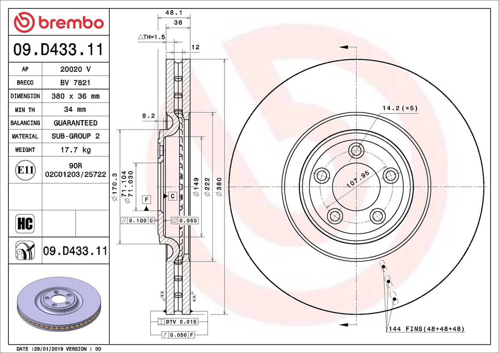 BREMBO 09.D433.11 - Bremsscheibe