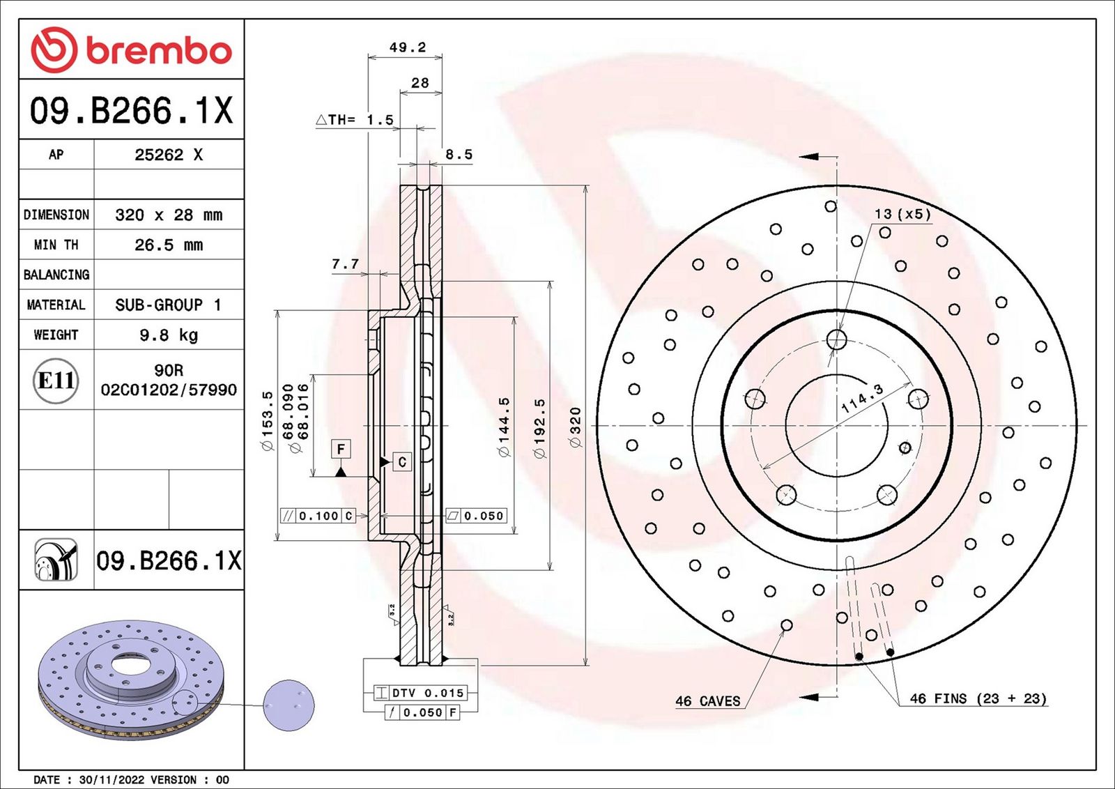 BREMBO 09.B266.1X - Bremsscheibe