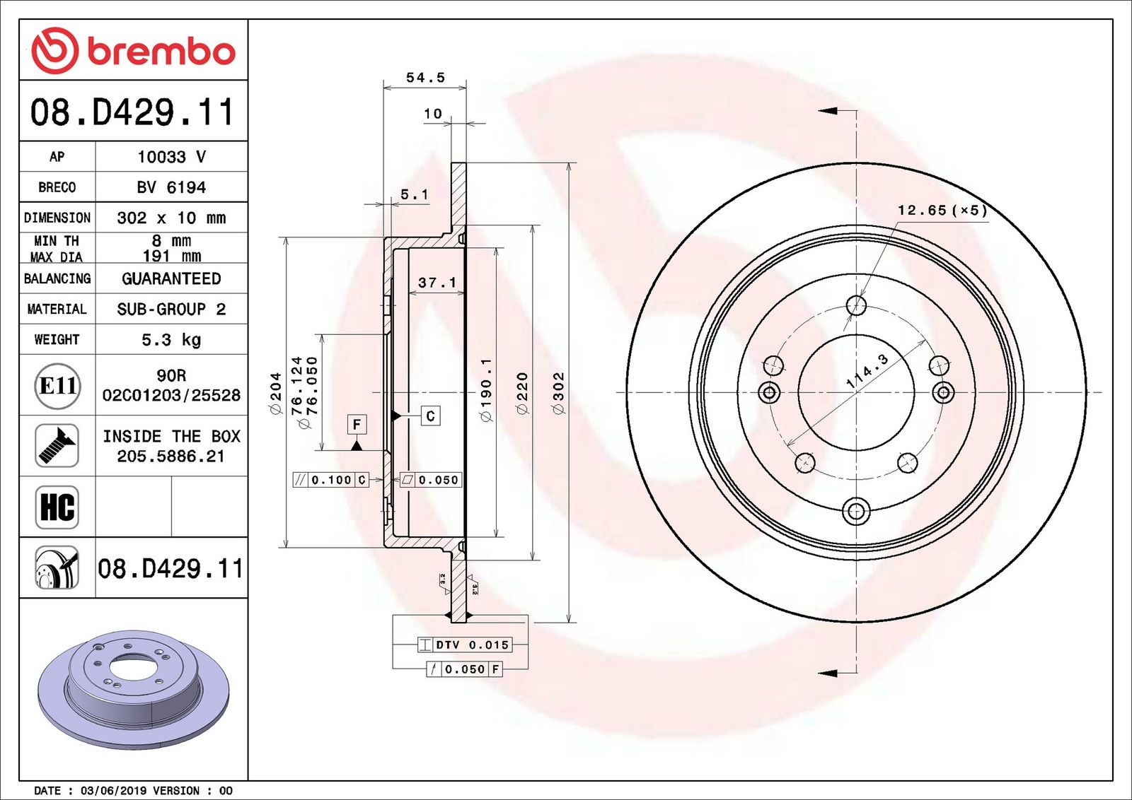 BREMBO 08.D429.11 - Bremsscheibe