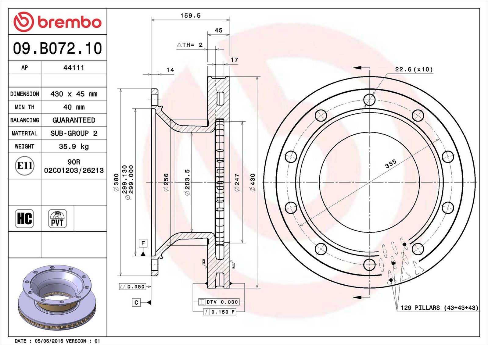 BREMBO 09.B072.10 - Bremsscheibe