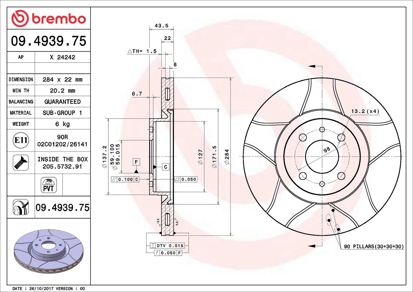 BREMBO 09.4939.75 - Bremsscheibe