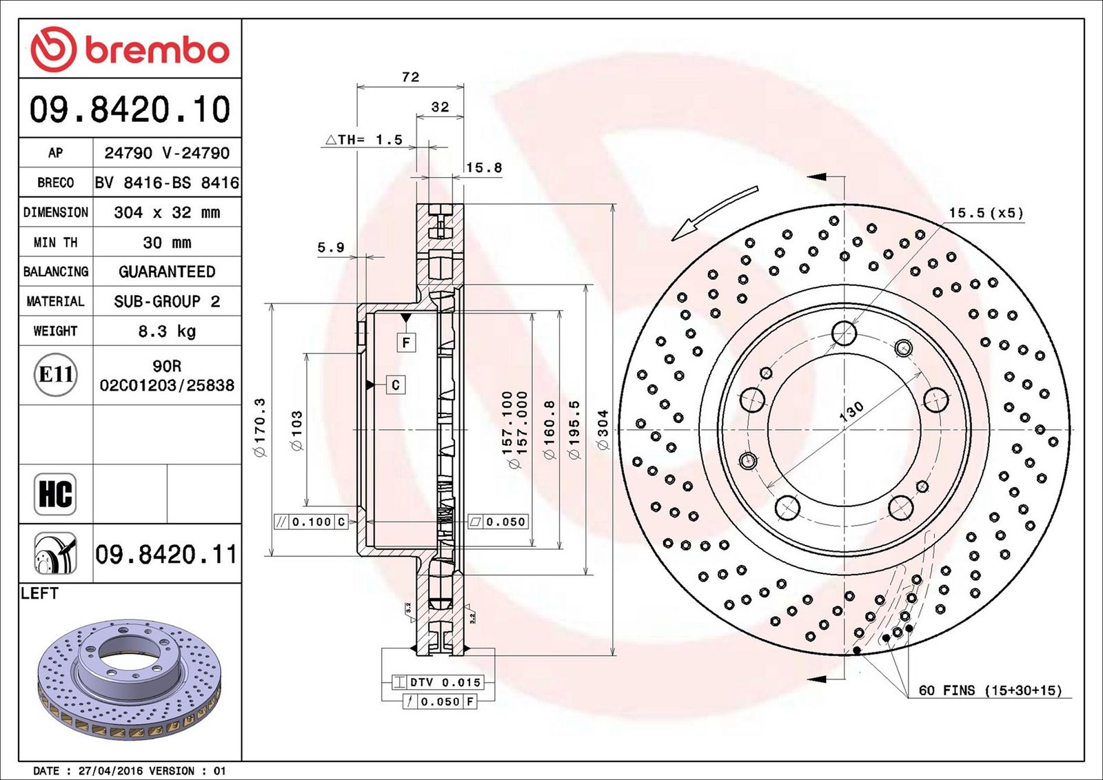 BREMBO 09.8420.11 - Bremsscheibe