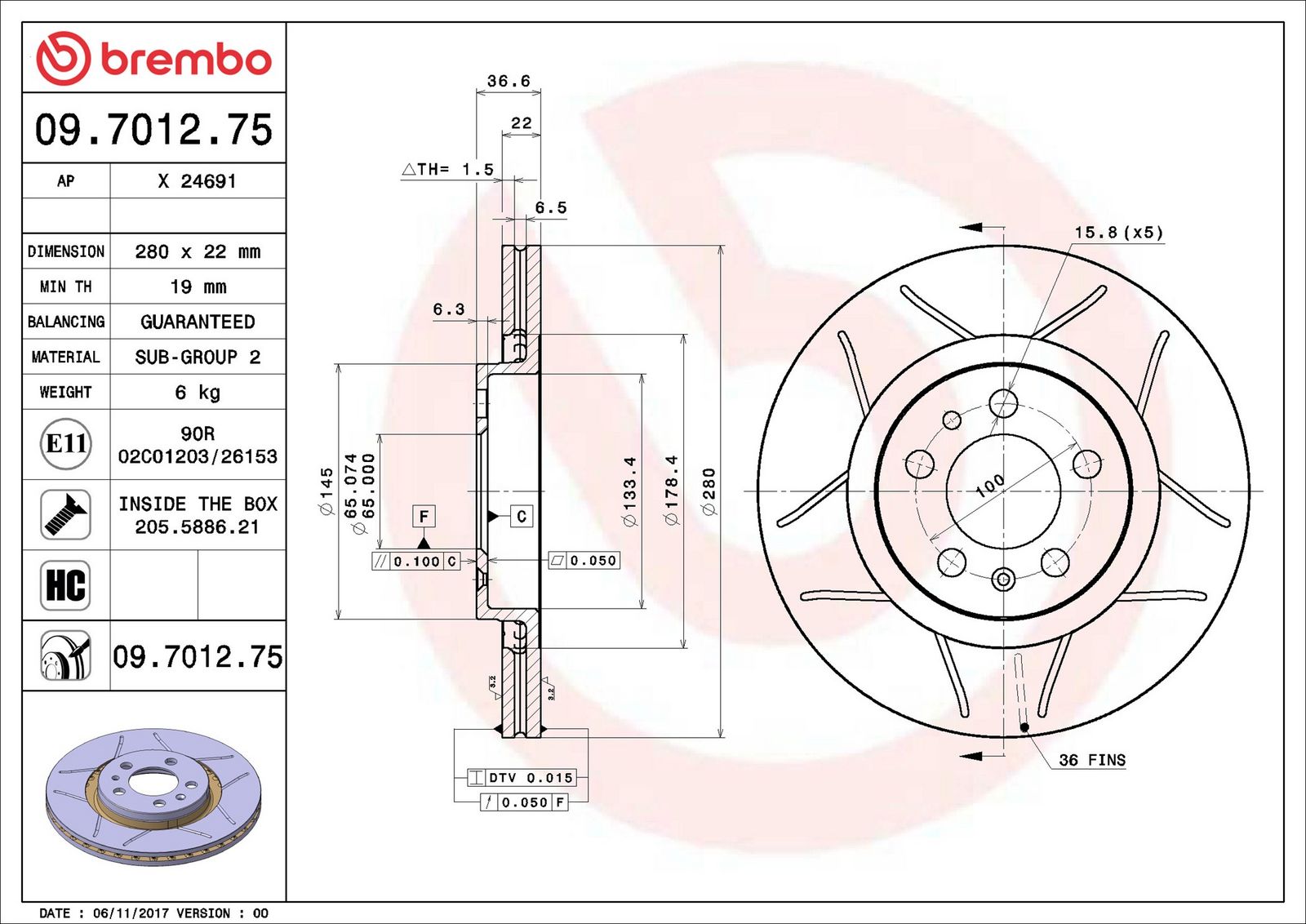 BREMBO 09.7012.75 - Bremsscheibe