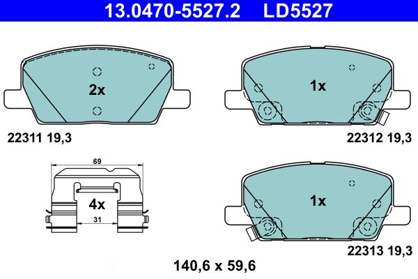 ATE 13.0470-5527.2 - Bremsbelagsatz, Scheibenbremse