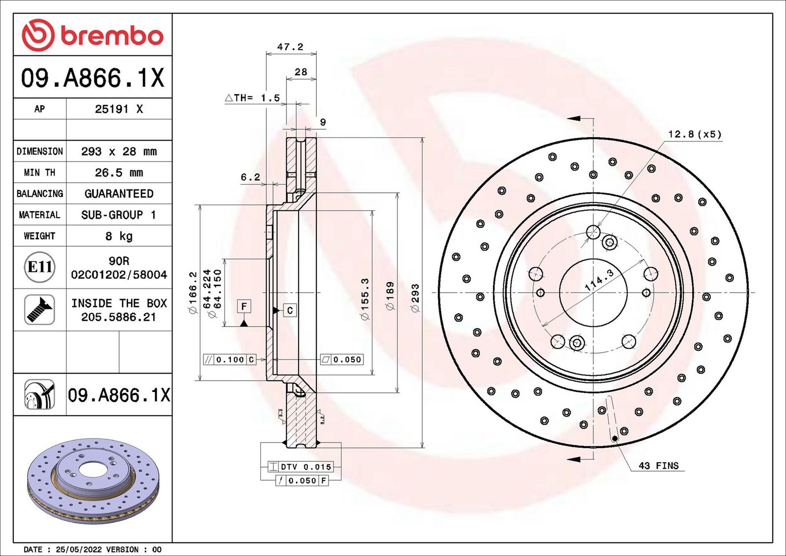BREMBO 09.A866.1X - Bremsscheibe