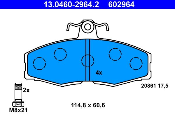 ATE 13.0460-2964.2 - Bremsbelagsatz, Scheibenbremse