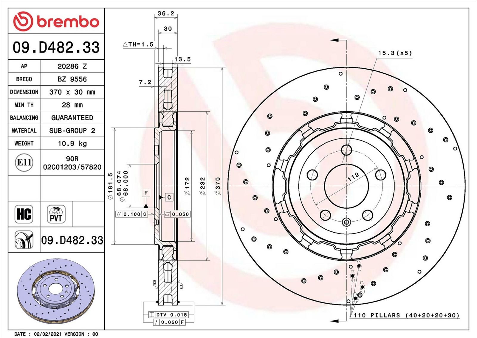 BREMBO 09.D482.33 - Bremsscheibe