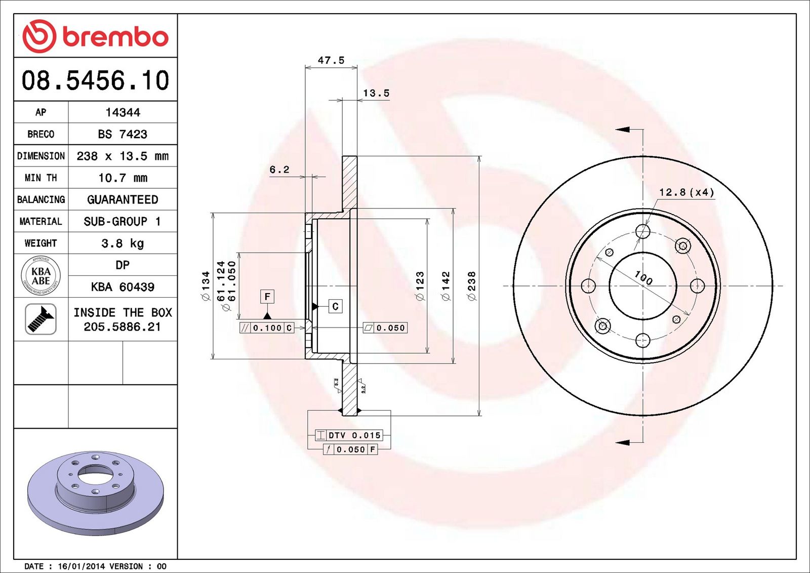 BREMBO 08.5456.10 - Bremsscheibe