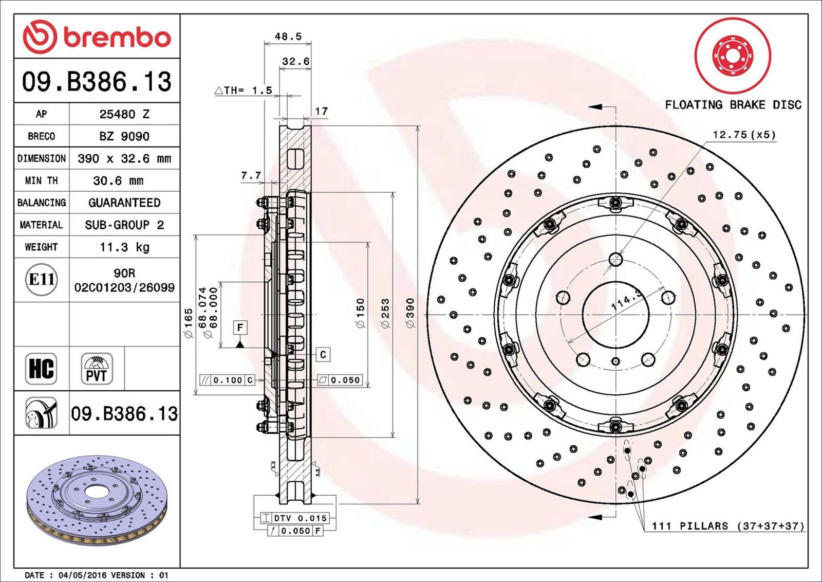 BREMBO 09.B386.13 - Bremsscheibe