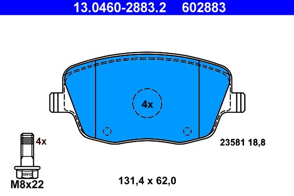 ATE 13.0460-2883.2 - Bremsbelagsatz, Scheibenbremse