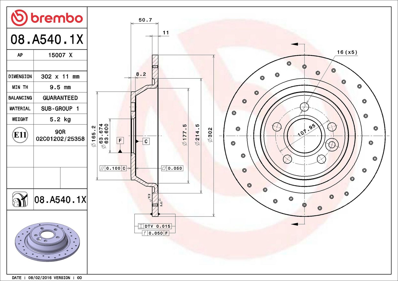 BREMBO 08.A540.1X - Bremsscheibe
