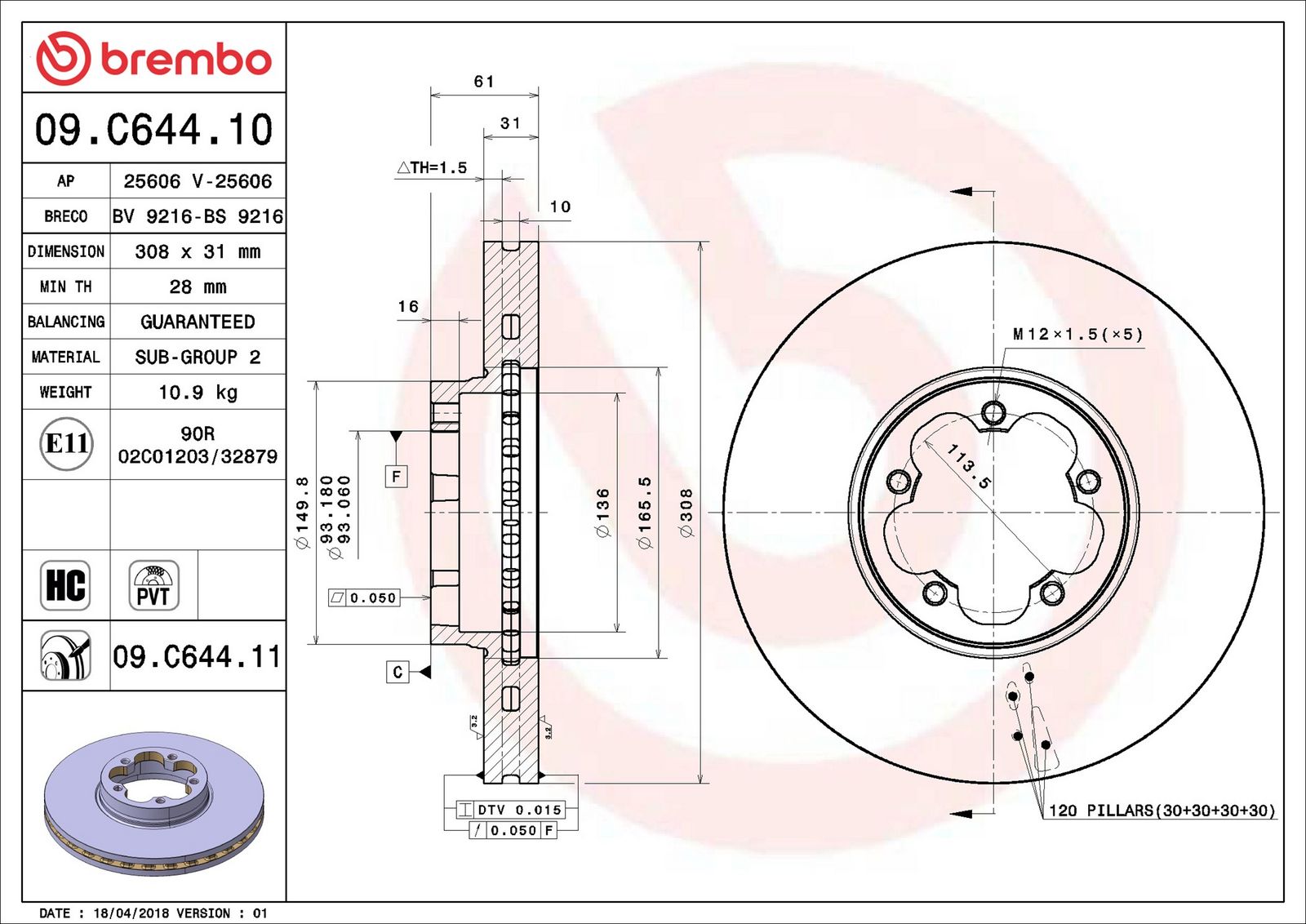 BREMBO 09.C644.11 - Bremsscheibe