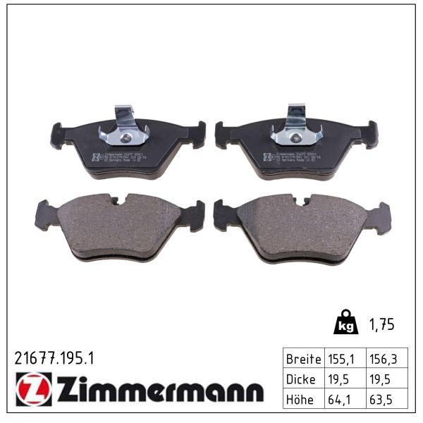 ZIMMERMANN 21677.195.1 - Bremsbelagsatz, Scheibenbremse