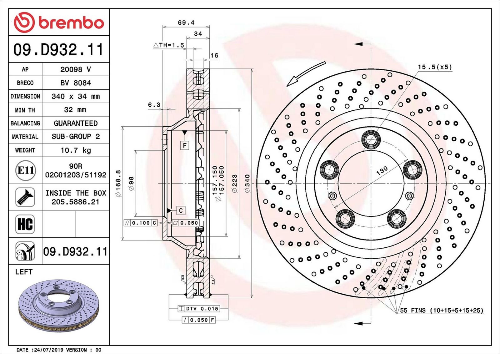 BREMBO 09.D932.11 - Bremsscheibe