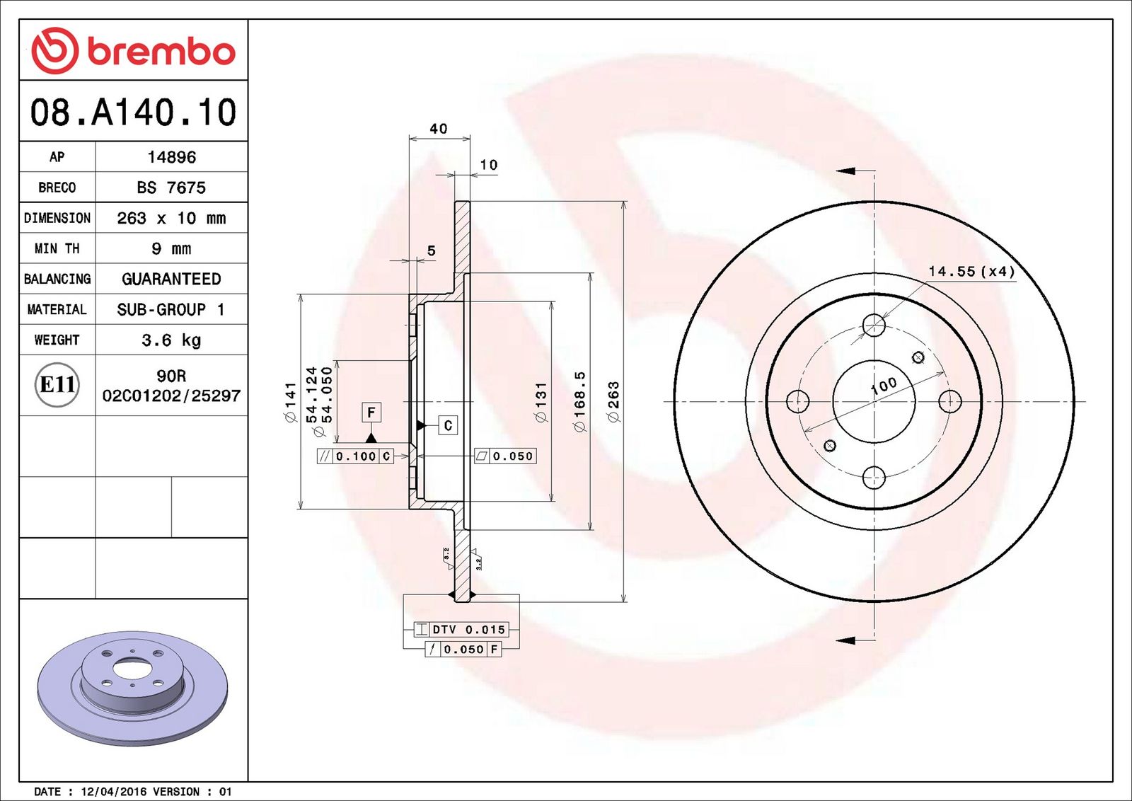BREMBO 08.A140.10 - Bremsscheibe