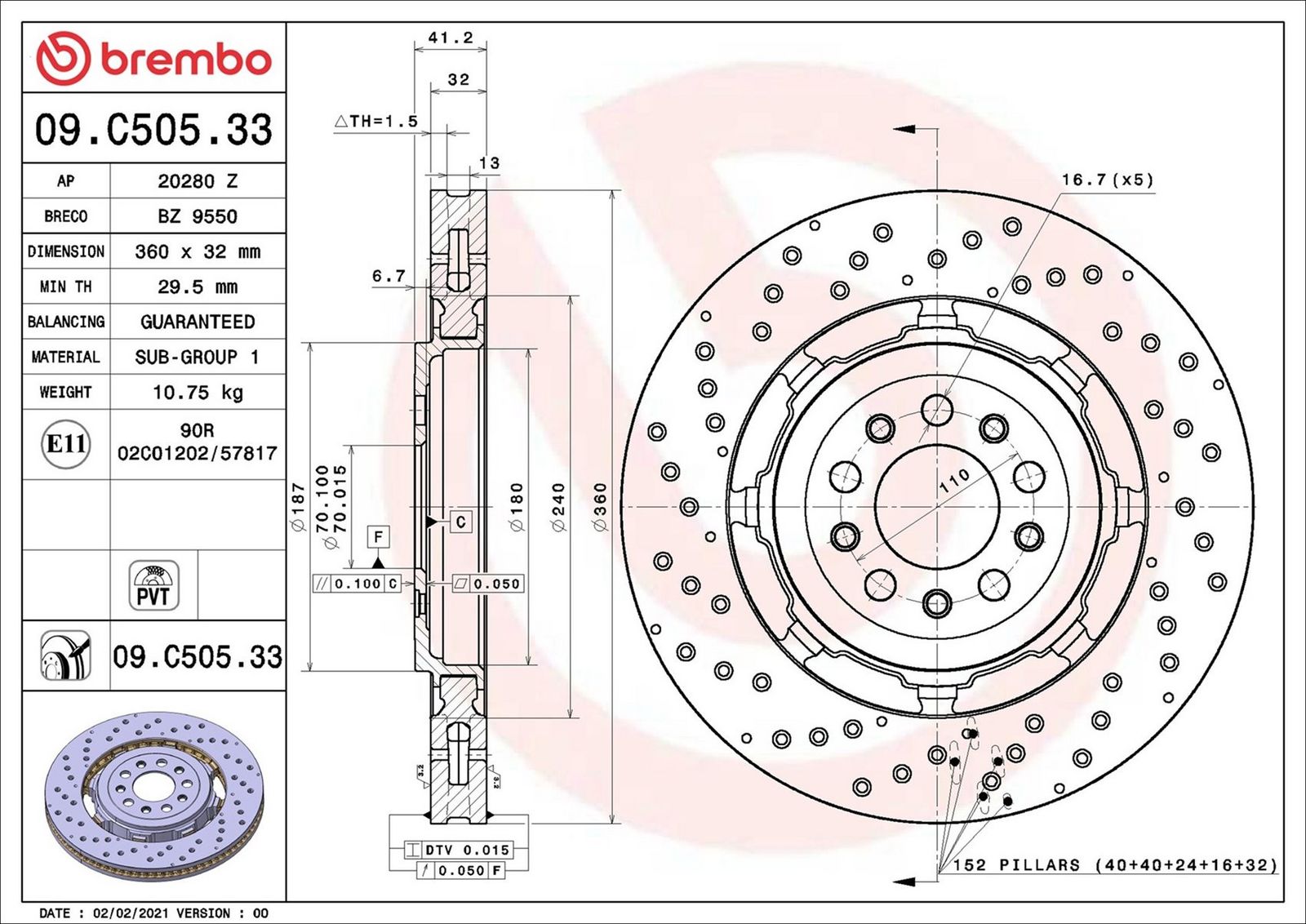 BREMBO 09.C505.33 - Bremsscheibe