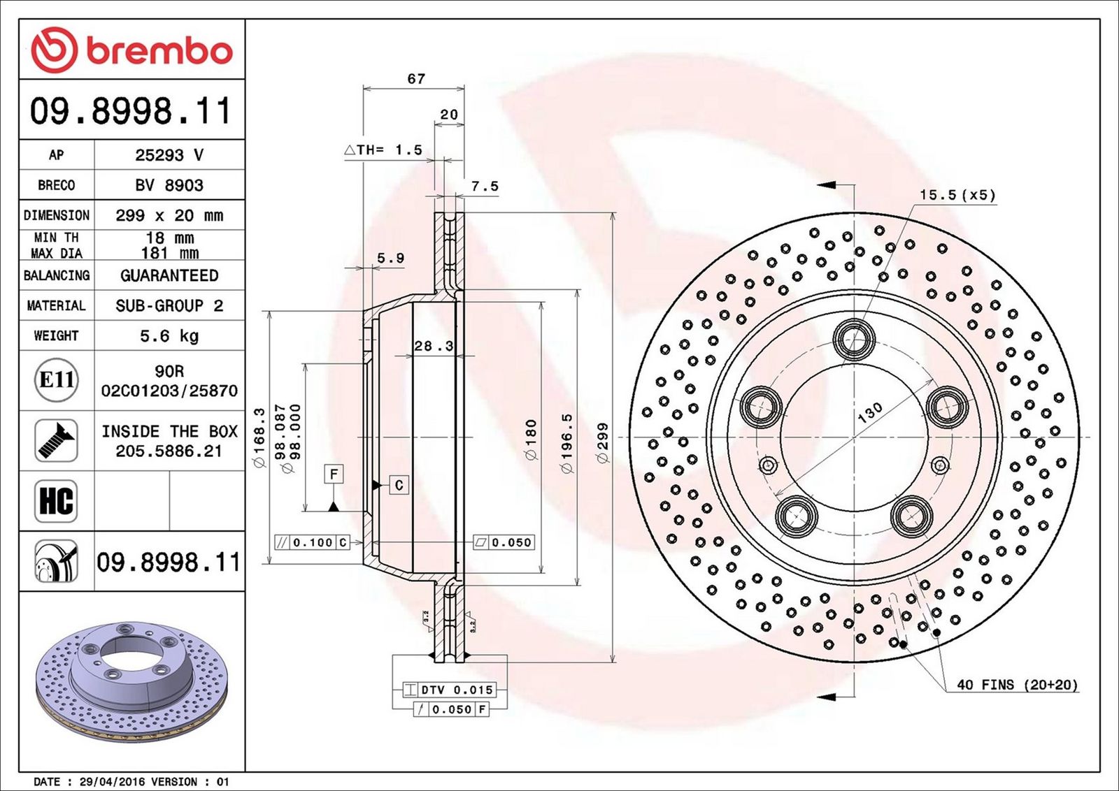 BREMBO 09.8998.11 - Bremsscheibe