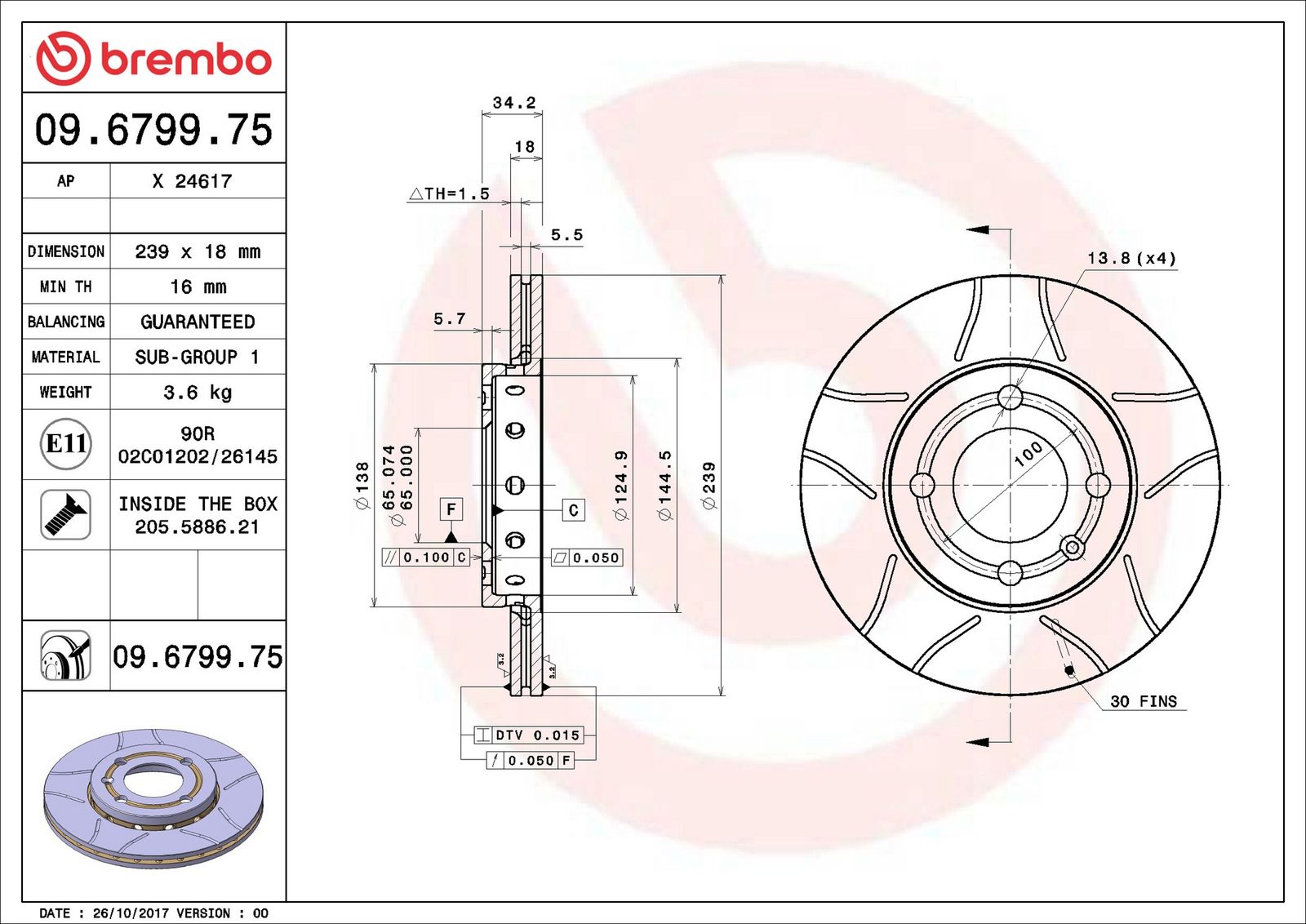 BREMBO 09.6799.75 - Bremsscheibe