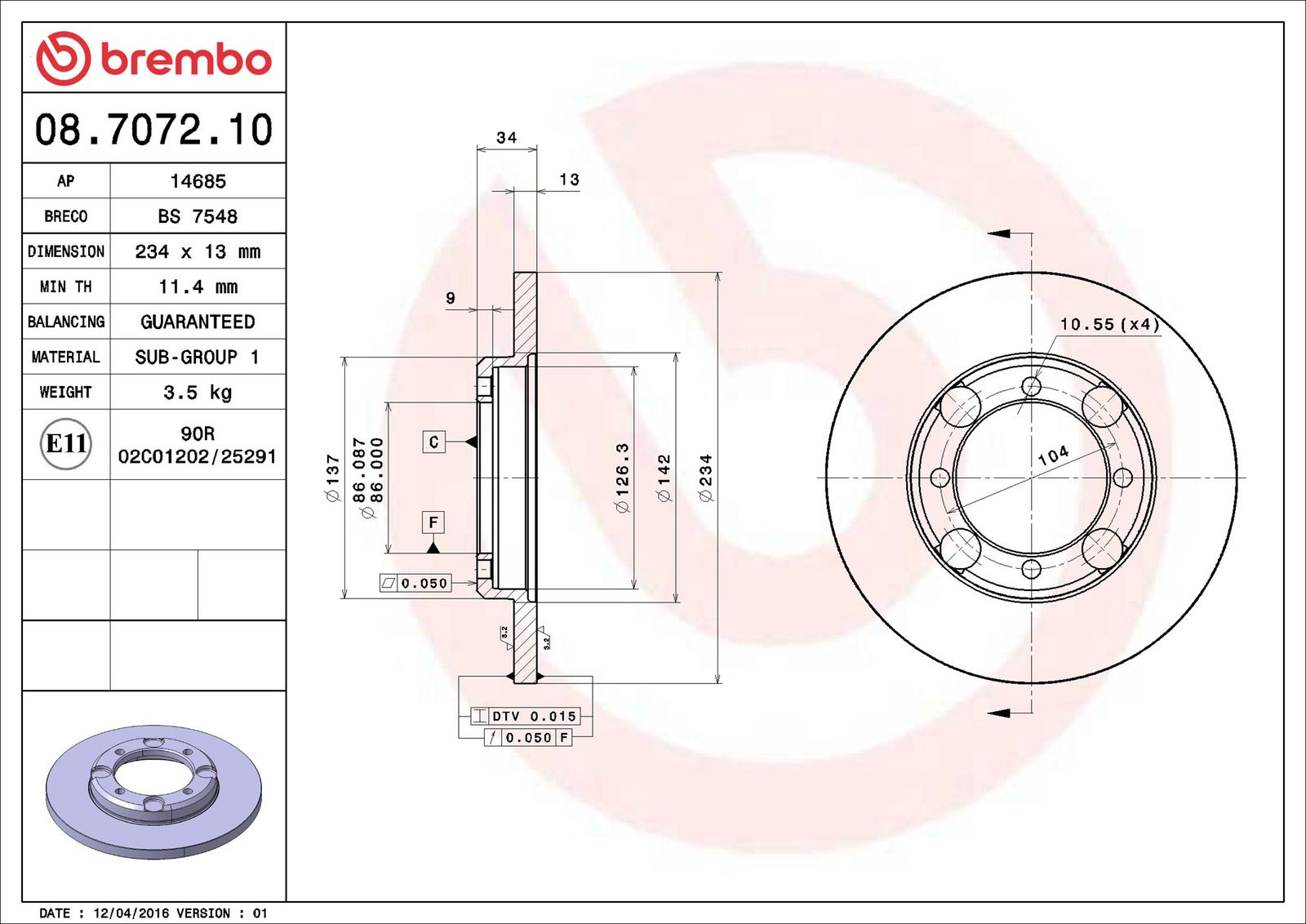 BREMBO 08.7072.10 - Bremsscheibe