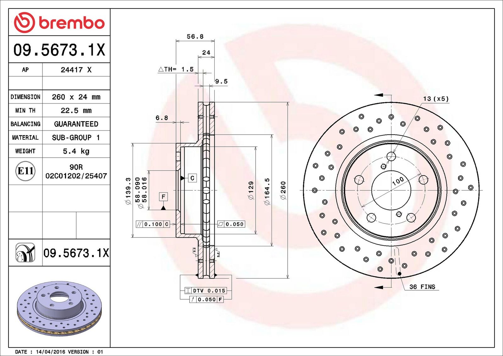 BREMBO 09.5673.1X - Bremsscheibe