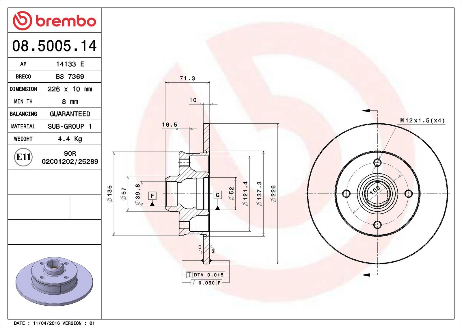 BREMBO 08.5005.14 - Bremsscheibe