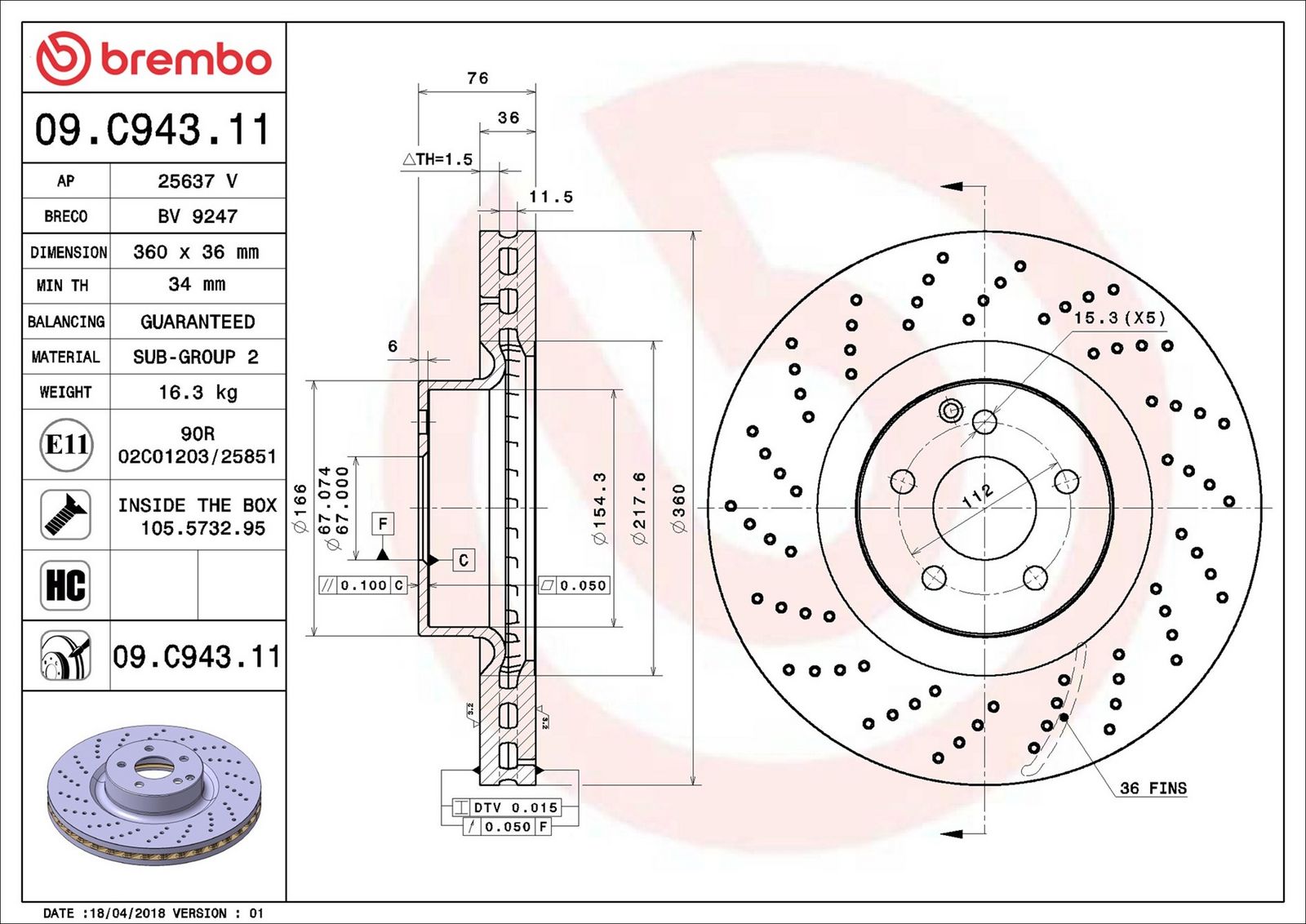 BREMBO 09.C943.11 - Bremsscheibe