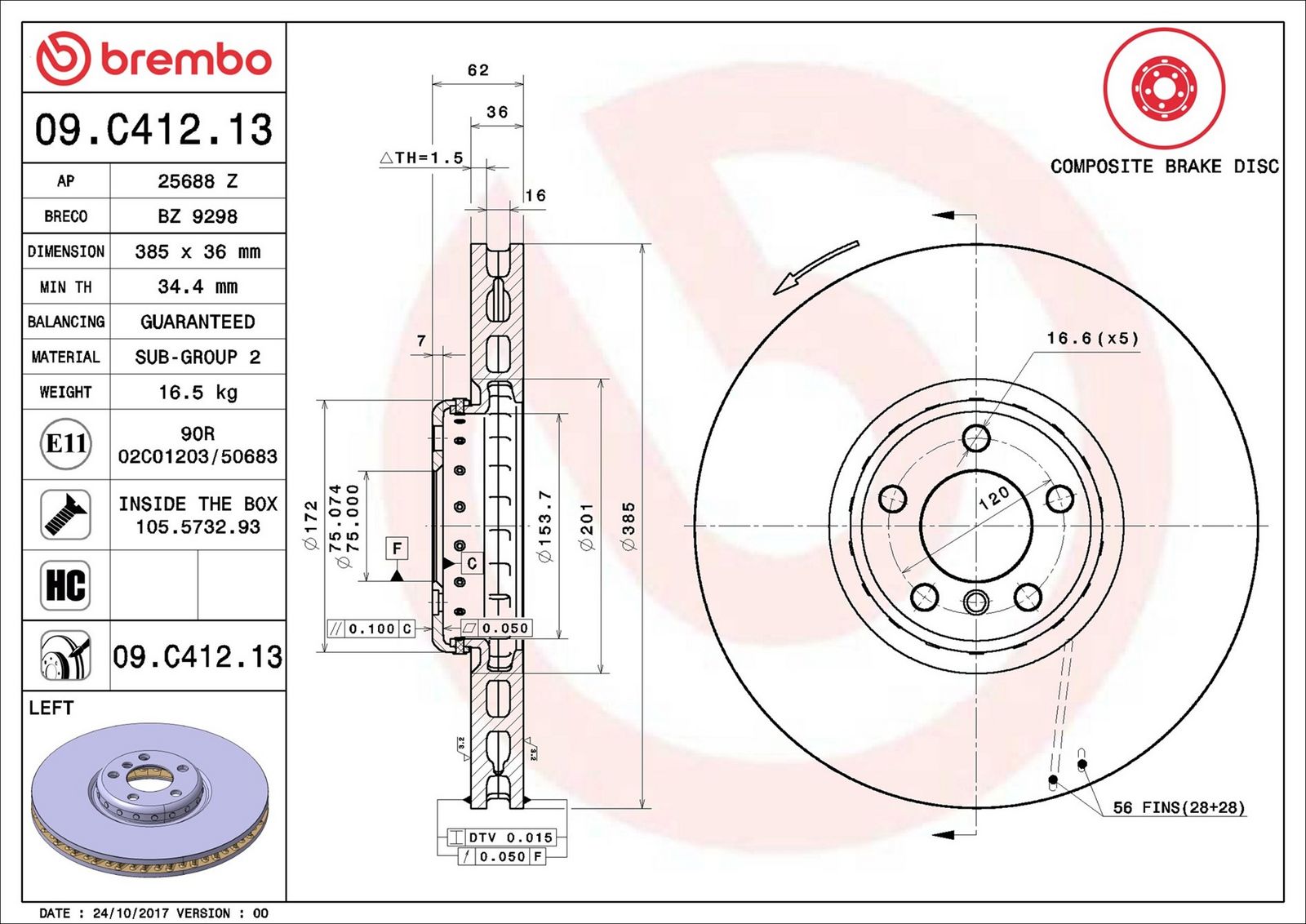 BREMBO 09.C412.13 - Bremsscheibe