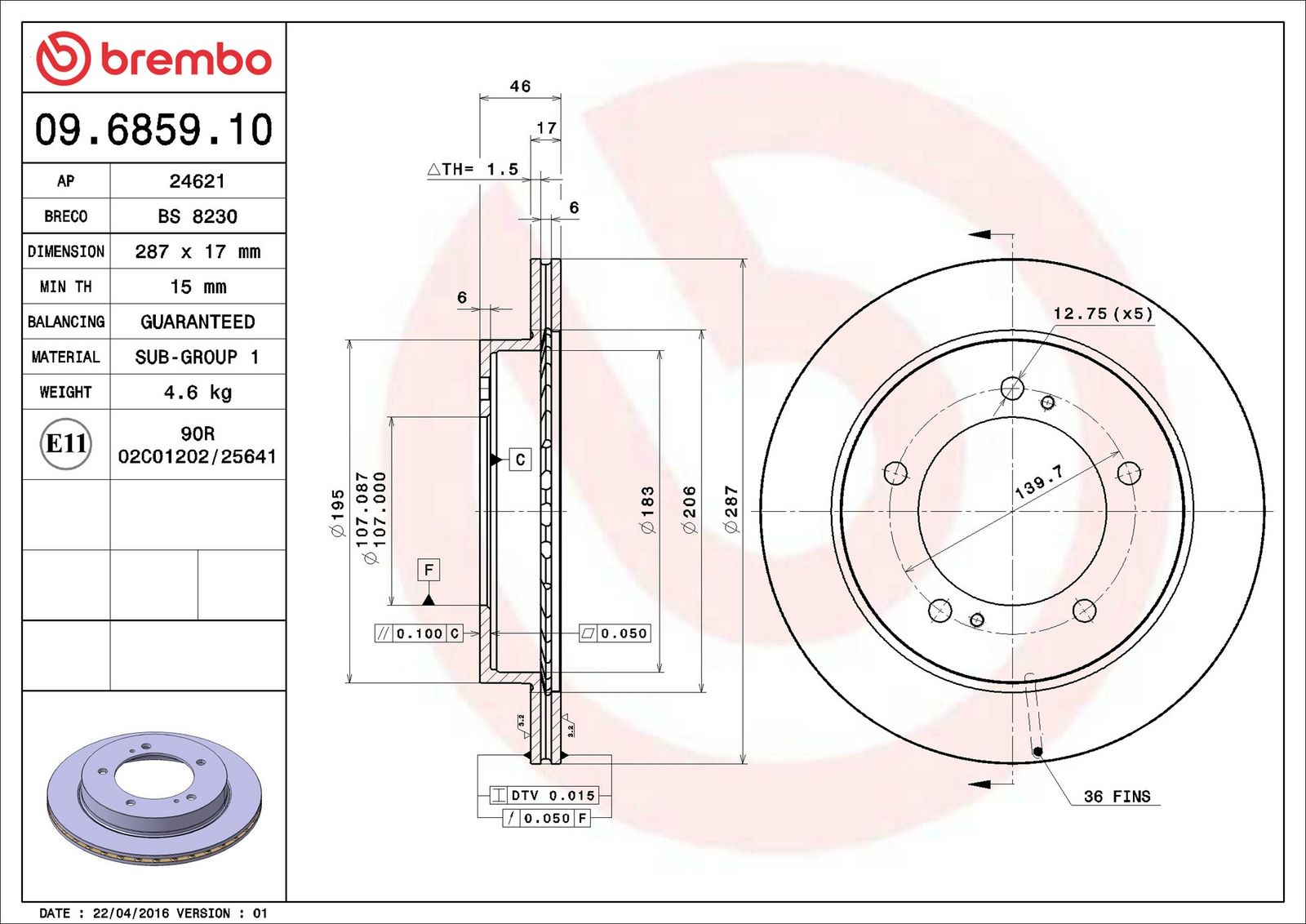 BREMBO 09.6859.10 - Bremsscheibe