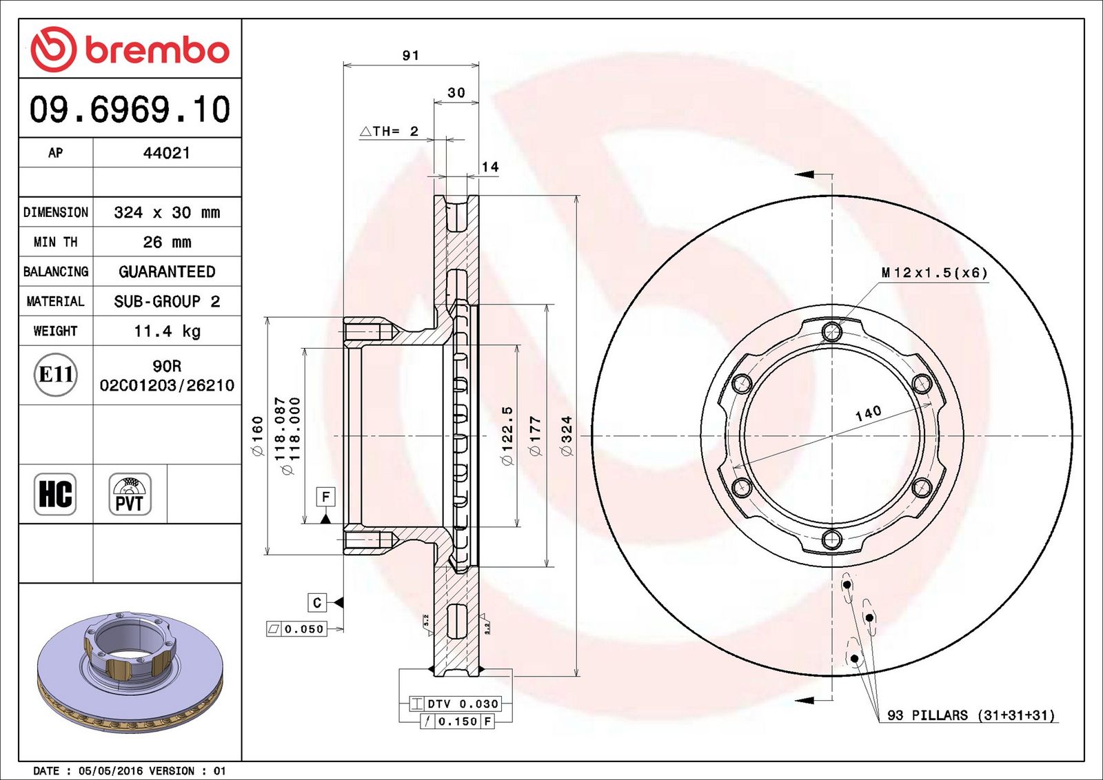 BREMBO 09.6969.10 - Bremsscheibe