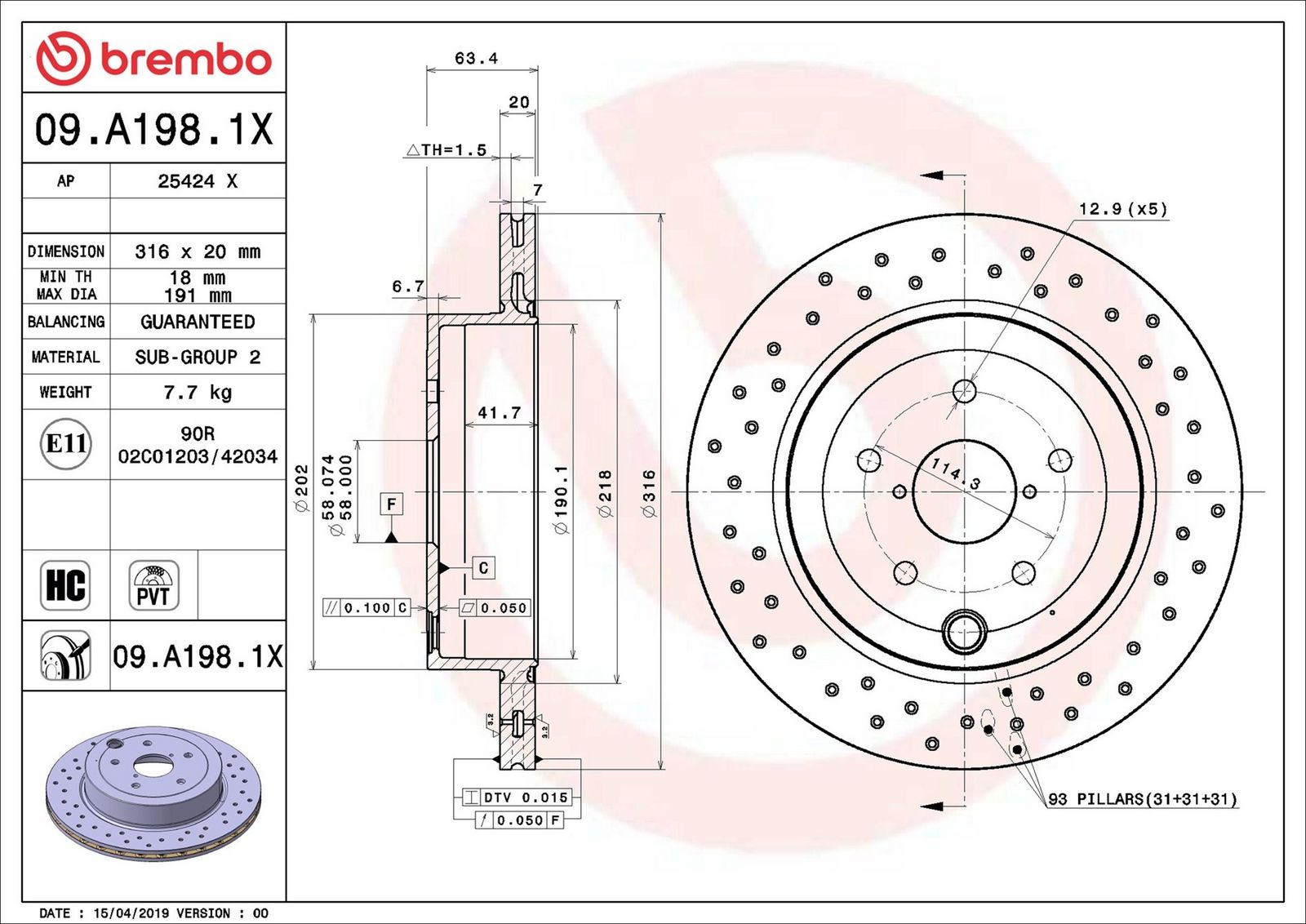 BREMBO 09.A198.1X - Bremsscheibe